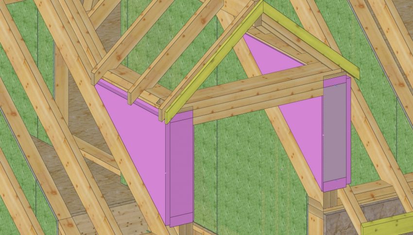 Plan 3D d'une lucarne en charpente traditionnelle